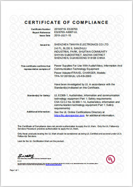 China Shenzhen Tianyin Electronics Co., Ltd. certification